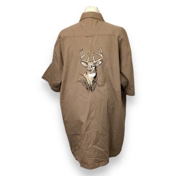 RedHead Mens XL Button-Up Tan Shirt With Deer Embroidery RipStop Performance - Picture 2 of 7